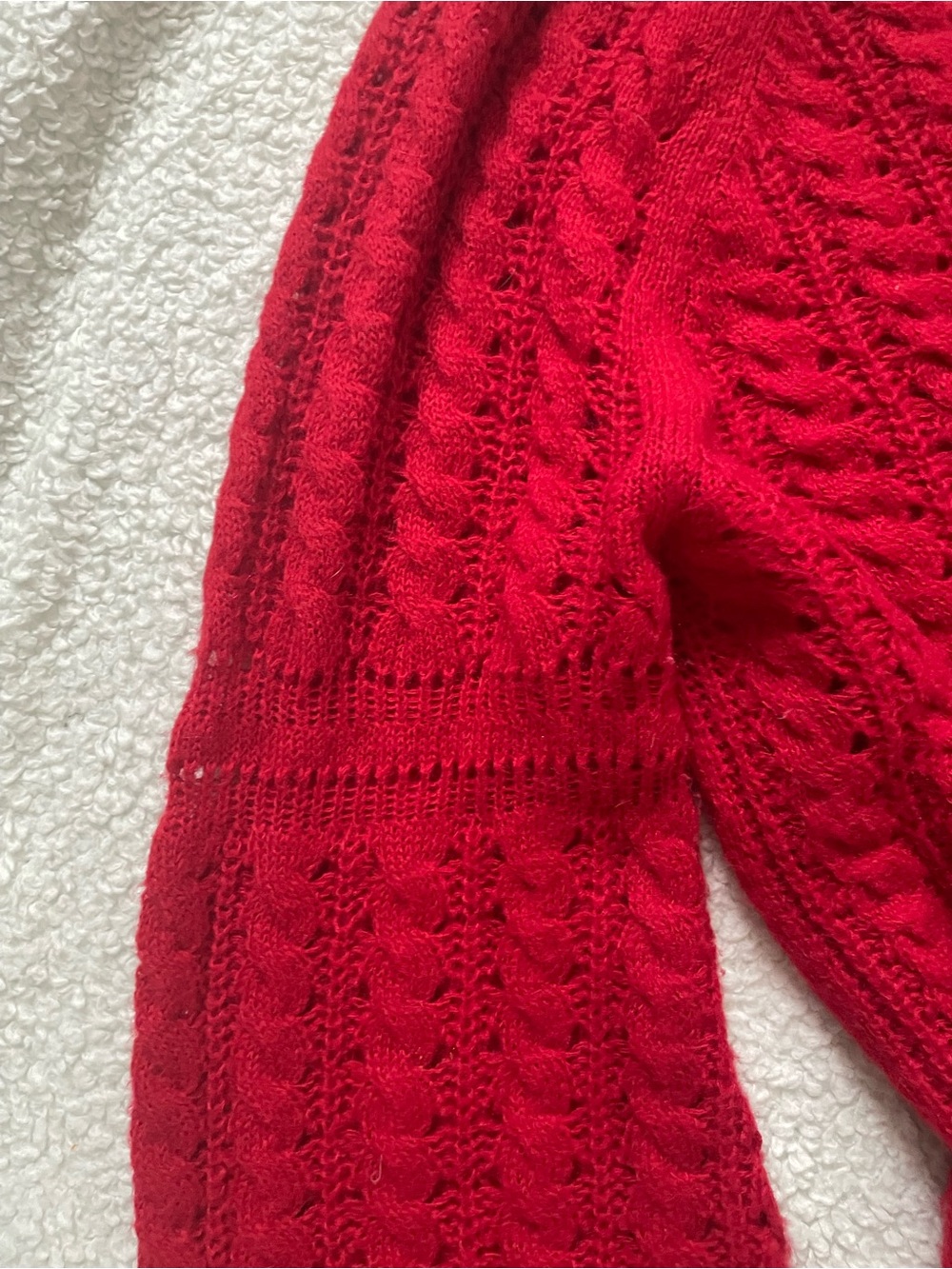 LOFT Bright Red Open-Knit Crewneck Sweater - Picture 5 of 7